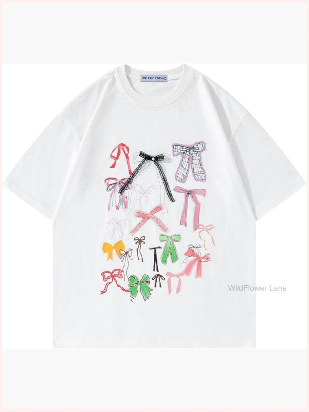 Oversized Graphic Tee with Bow Print Cotton Summer Top
